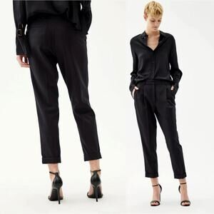 NEW! Nili Lotan 6 Slouchy Wool  $575 Casablanca Dress PantsPleated Cropped Black